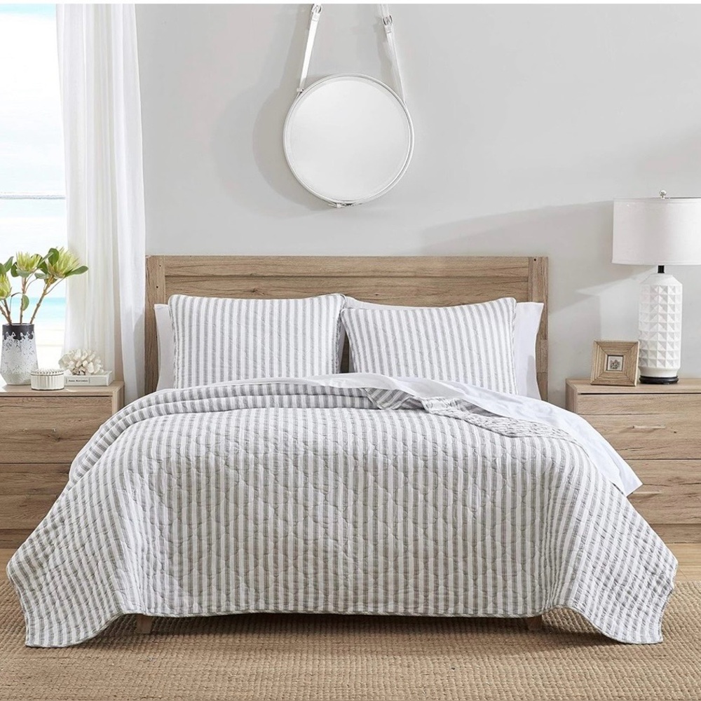 ⭐️King Quilt Set,Reversible 100%Cotton Bedding w/Matching Shams-Willow Way Grey